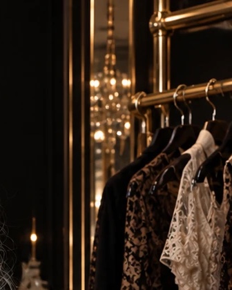 Gold rails with evening dresses